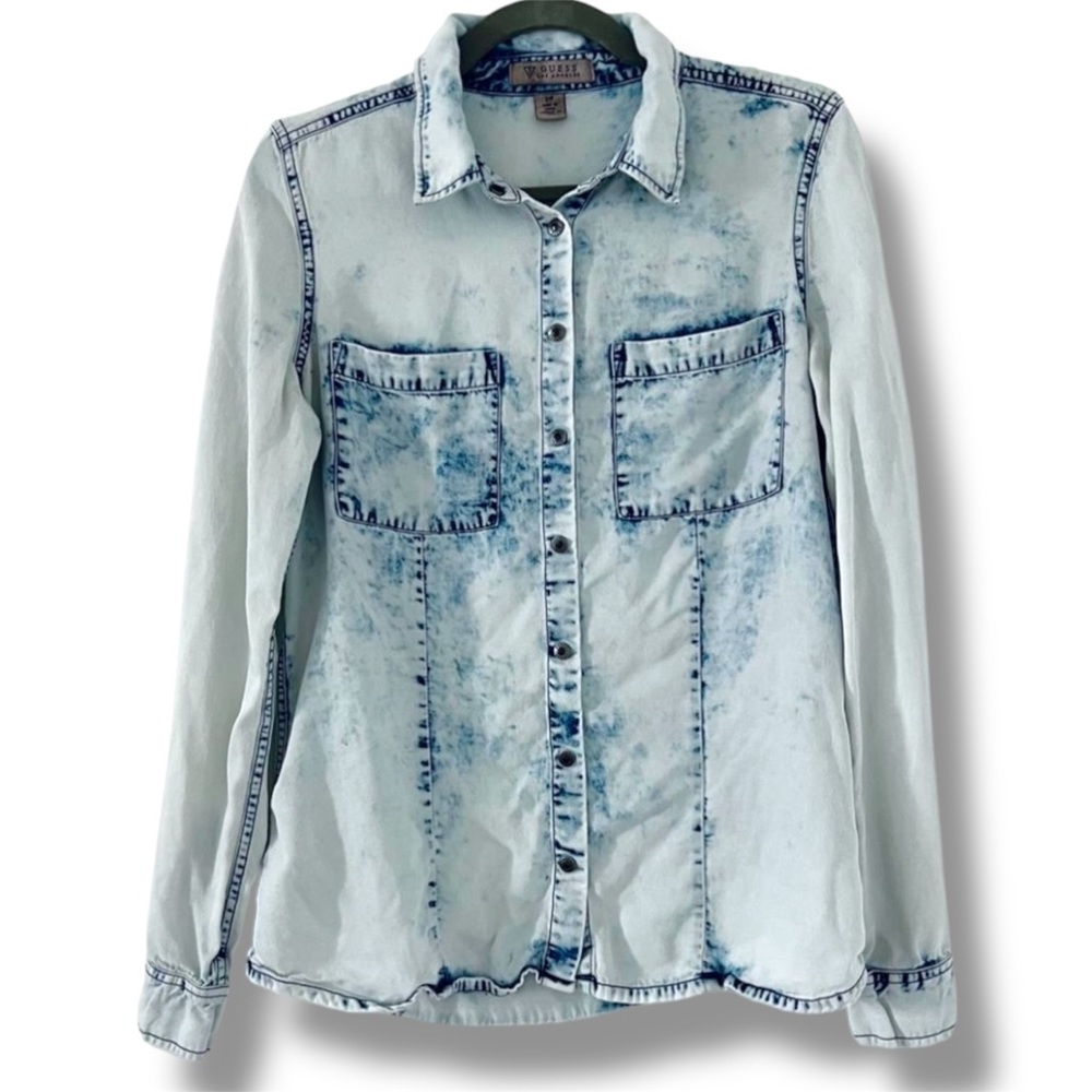 Vintage Guess Los Angeles Acid Wash Denim Shirt Womens Small Y2K Button Up